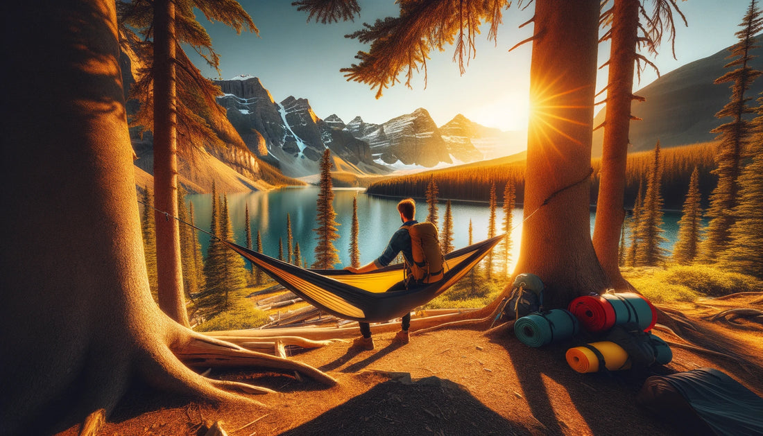 Hammock Tent Backpacking Tips shown by a hawk nest hammock tent set up in a forest