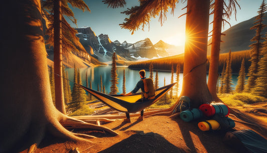 Hammock Tent Backpacking Tips shown by a hawk nest hammock tent set up in a forest