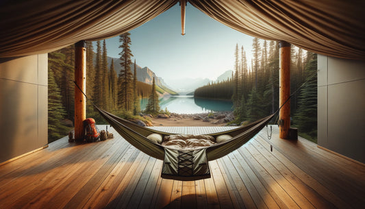 a hawk nest hammock tent for heavy people set up in a forest in Canada