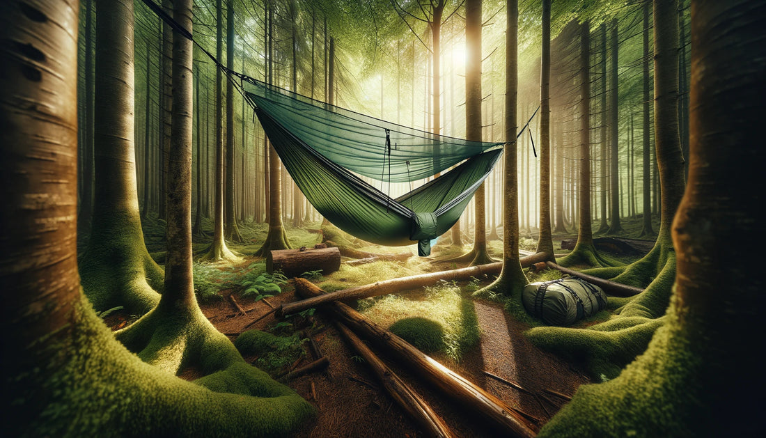 a hawk nest hammock tent canada shown as a Hammock Tent for Emergency Shelter