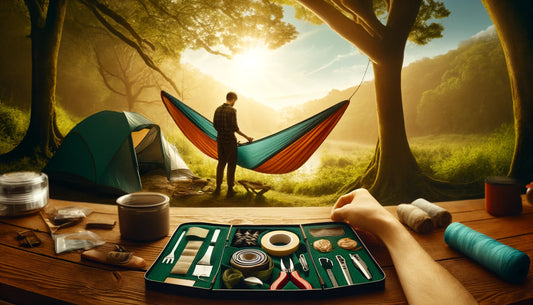 hammock tent repair kit shown infront of a hawk nest all season hammock tent