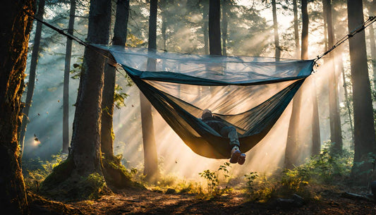 Hammock tent with mosquito net set up