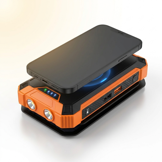 Phone wirelessly charging on the Gridless Solar Charger